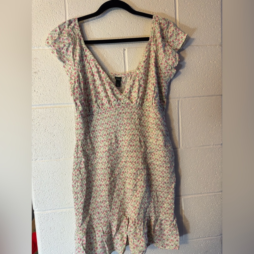 Wild Fable White & Pink Floral Ruched Babydoll Dress